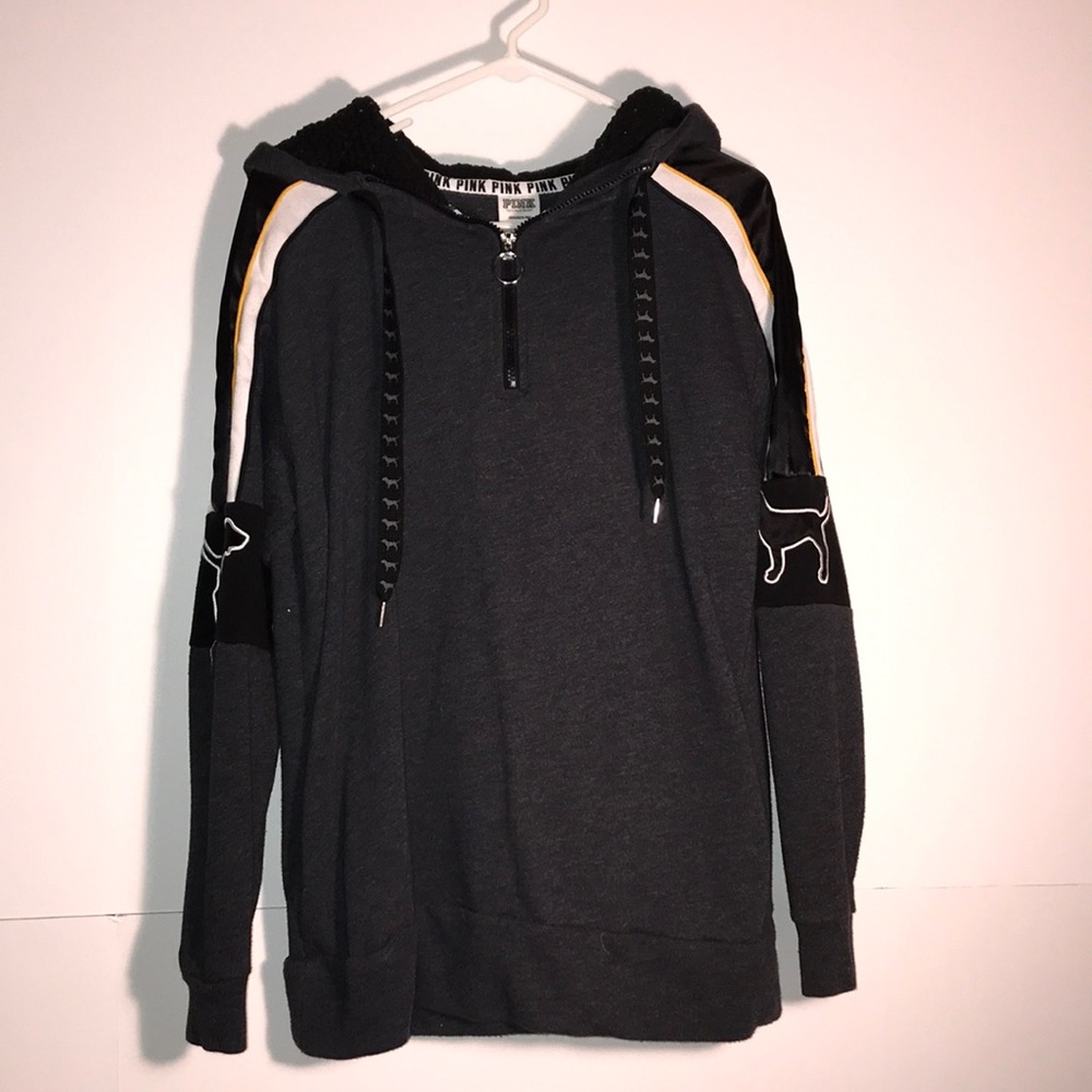 Grey pink hoodie fluffy hood